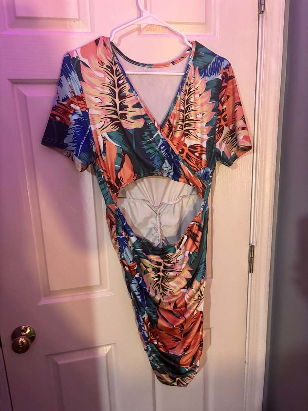 SHEIN Curve Tropical Print Short Sleeve Cutout Bodycon Dress 0XL